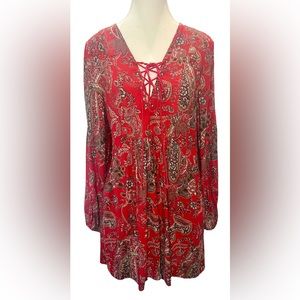 FREE PEOPLE Rain or Shine printed dress Poppy Red Size small | Can wear as tunic